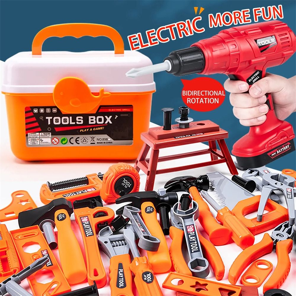 Power Tools Kids - Elektrisches Spielzeug-Bohrset Reparaturwerkzeuge Spielzeug-Elektrowerkzeuge Konstruktionssimulation Kinder-Werkzeugkasten